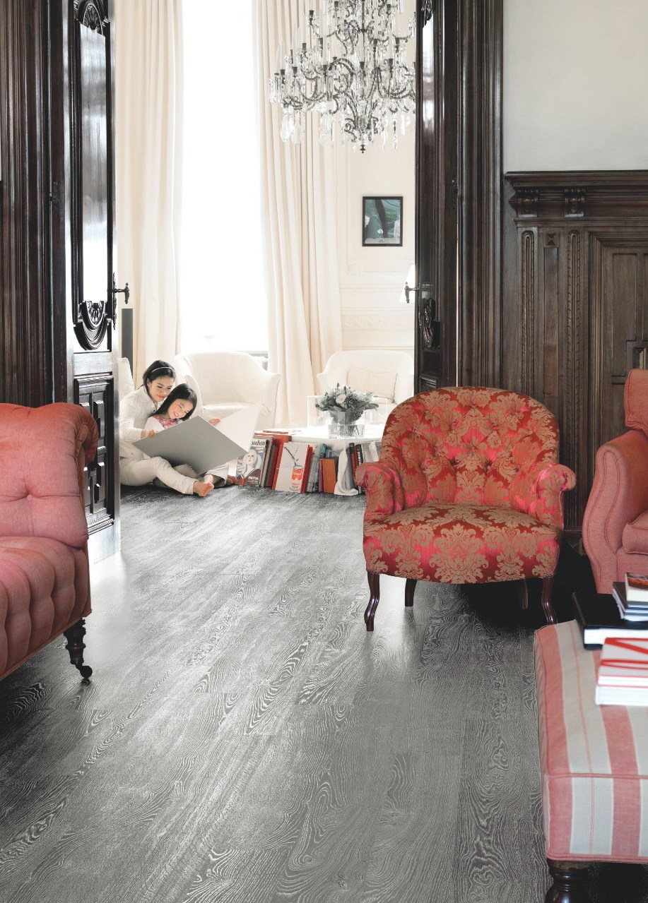 Ламинат Quick Step Desire Дуб Cерый серебристый UC 3464 1380×156×8 фото в интерьере